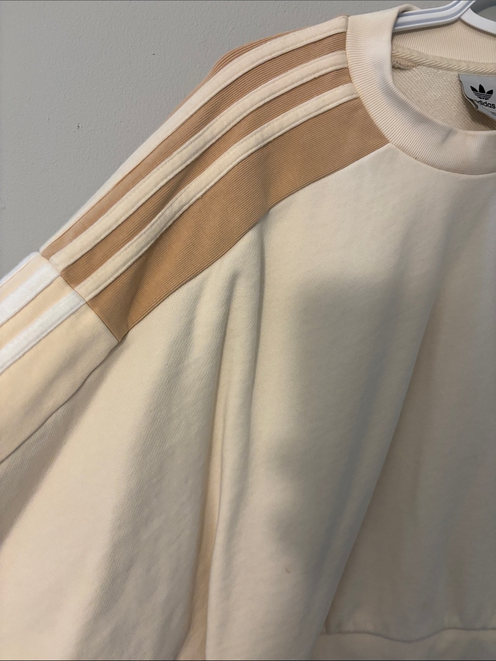 adidas Cream & Tan Cropped Crewneck Sweatshirt with Stripes - Picture 4 of 9